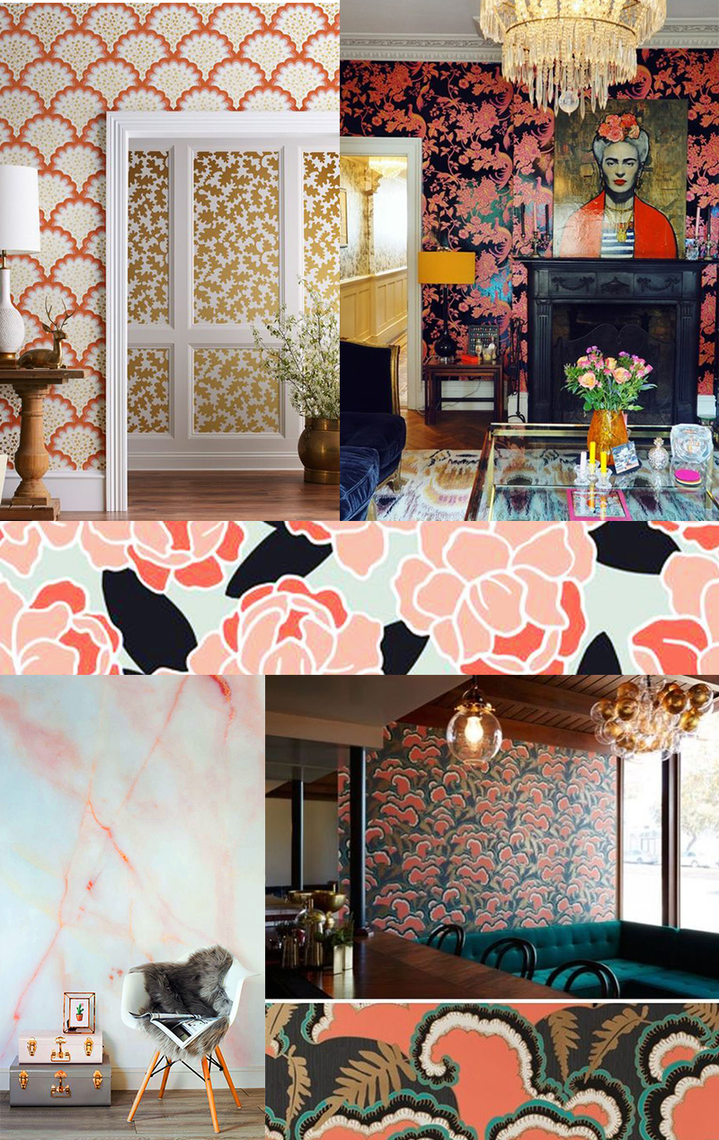 Planche inspirations couleur Living Coral : les papiers peints