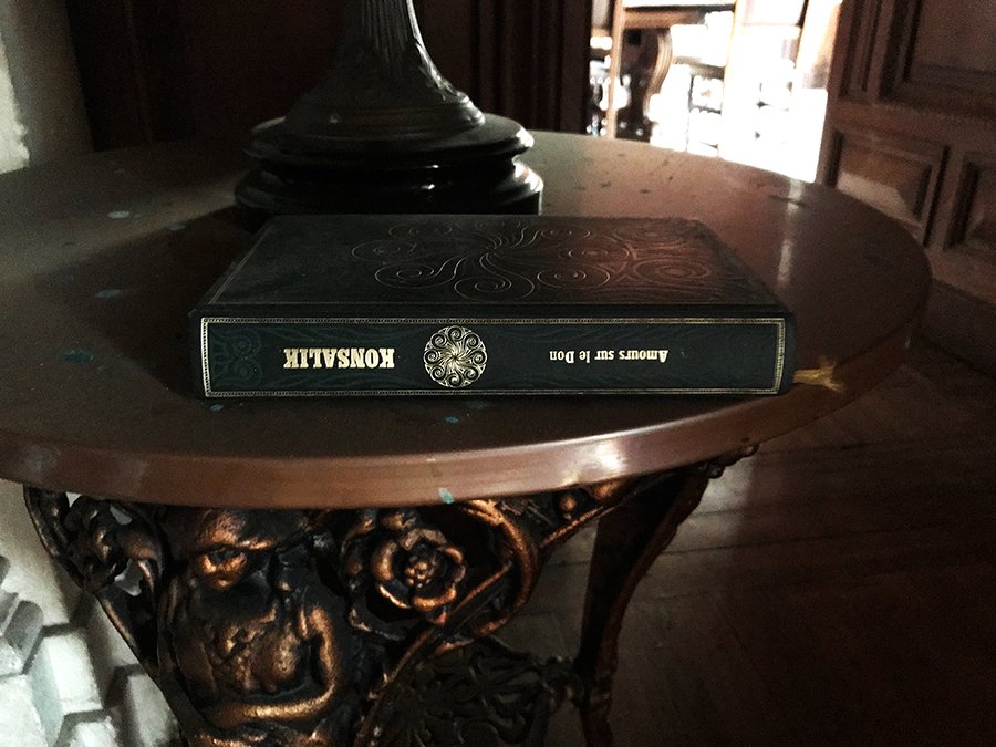 livre dans le grand salon dans un château abandonné, urbex