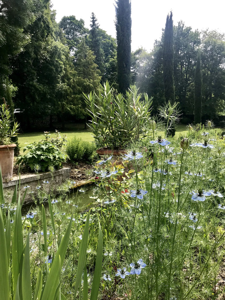 vue du bassin dans les jardins du Logis de Forge en Charente