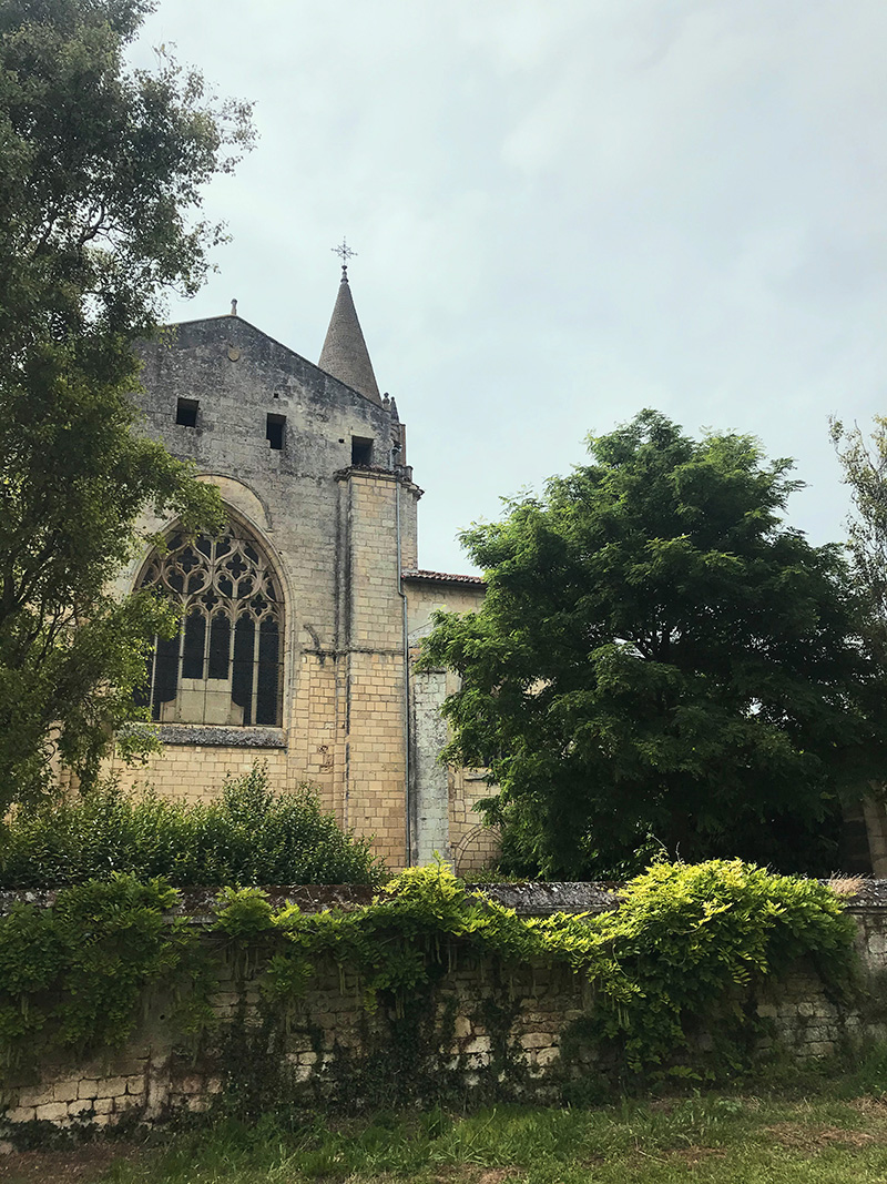 vue de l'abbaye de Bassac depuis le verger